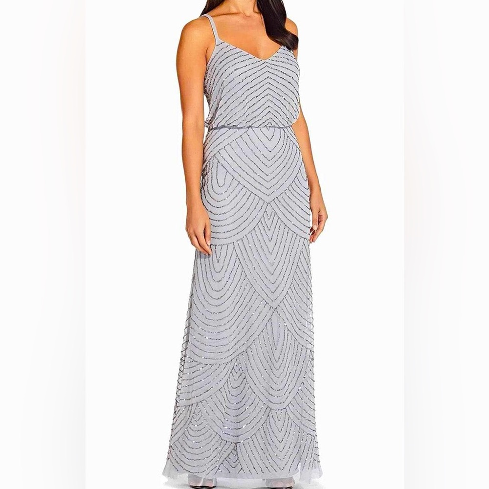 Adrianna Papell Silver Sequin Gown